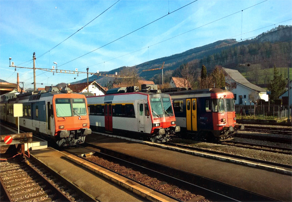 [Der Fahrzeugpark: RBDe 560 4/4 (Domino)
als Stammfahrzeug, RBDe 560 4/4 (207) als
Reservefahrzeug und RBe 540 4/4 (205)
wird ausgemustert /verkauft.]